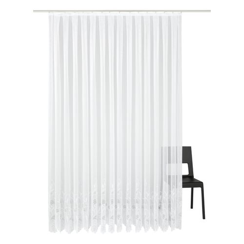 Gardine WECKBRODT "Jacqu", weiß, B:180cm H:145cm, Polyester, Gardinen, Gardine, feste Falten, Jacquard, halbtransparent, Bordüre, nach Maß, Store