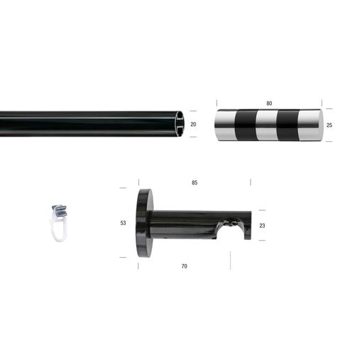 Gardinenstange GARESA "BLACK", schwarz, L:290cm Ø:20mm, Eisen, Gardinenstangen, Gardinenstange, Vorhanggarnitur, Innenlauf, verlängerbar, Knopf abgeschrägt 2-farbig