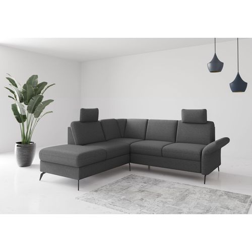 Ecksofa HOME AFFAIRE "Rochelle", grau (dunkelgrau), B:240cm H:93cm T:216cm, 95% Polyester 5% Polyamid, Sofas, Ecksofa, wahlweise mit Bettfunktion, Bettkasten und Armteilverstellung