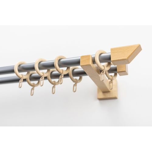 Gardinenstange GARESA "CUBUS", beige (natur, chromfarben), L:220cm Ø:20mm, Holzwerkstoff, Metall, Gardinenstangen, Gardinenstange, Vorhanggarnitur, verlängerbar, Endknopf abgeschrägt, mit Ringe