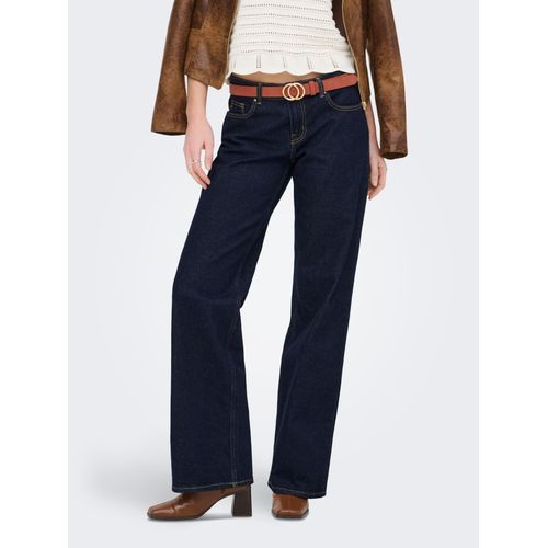 High-waist-Jeans ONLY "ONLJUICY LW WIDE LEG DNM RINSE MAE NOOS", Damen, Gr. 29, Länge 32, dunkelblau denim, Denim/Jeans, Obermaterial: 99% Baumwolle, 1% Elasthan, unifarben, lang, Jeans High-waist-Jeans, Baumwollmischung, high waist, wide fit