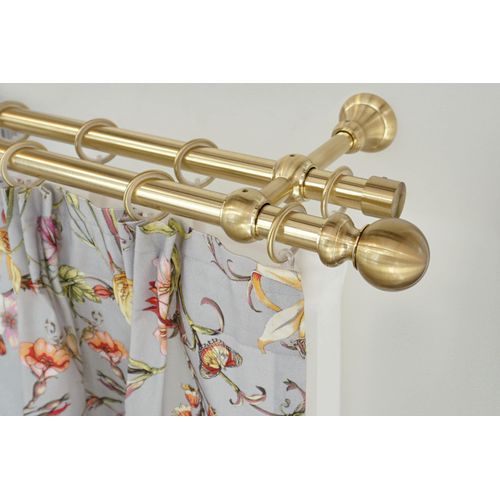 Gardinenstange GARESA "ANDREA", gold (mattmessingfarben), L:240cm Ø:20mm, Metall, Gardinenstangen, Gardinenstange, Vorhanggarnitur, verlängerbar, Endknopf Kugel lang, mit Ringen