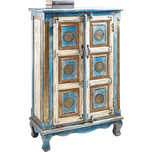 Highboard OTTO HOME, blau (antik blau, creme), B:80cm H:120cm T:40cm, Sideboards, Highboard, Stauraumschrank, Höhe 120 cm, mit aufwendiger Schnitzerei