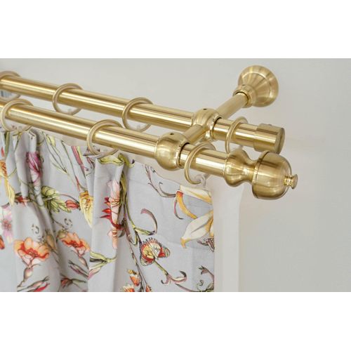 Gardinenstange GARESA "ANDREA", gold (mattmessingfarben), L:110cm Ø:20mm, Metall, Gardinenstangen, Gardinenstange, Vorhanggarnitur, verlängerbar, Endknopf Profil klein, mit Ringen