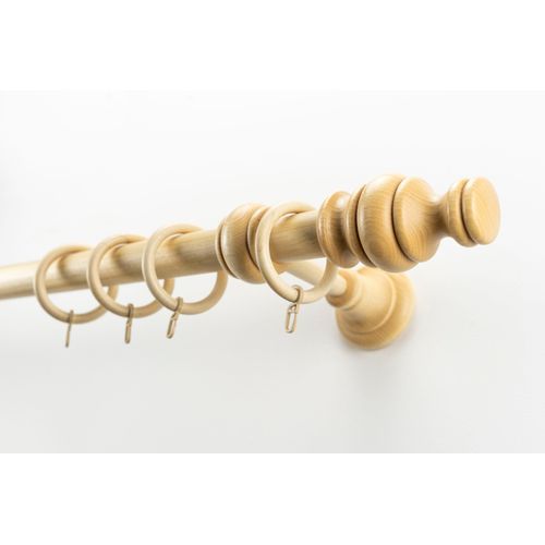 Gardinenstange GARESA "BAROCK", beige (natur), L:220cm Ø:35mm, Holzwerkstoff, Gardinenstangen, Gardinenstange, rustikale Vorhanggarnitur Holz, verlängerbar, mit Ringe/2 Lauf Gleiter