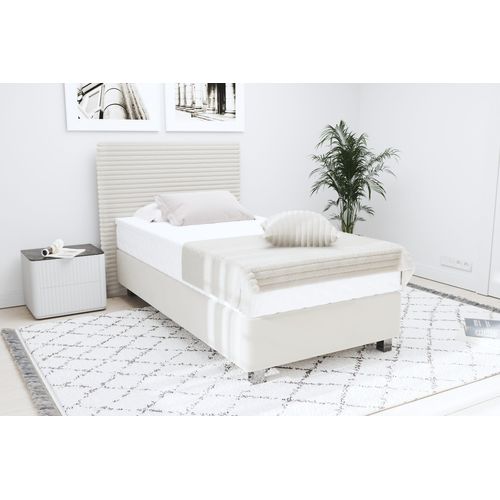 Boxspringbett "Sven", weiß (wollweiß), L:210cm, 80% Baumwolle/ 20% Polyester;Polsterwatte: 100% Polyester, WESTFALIA SCHLAFKOMFORT, Komplettbetten, Boxspringbett, inkl. Zierkissen, wahlweise mit und ohne Kaltschaum-Topper