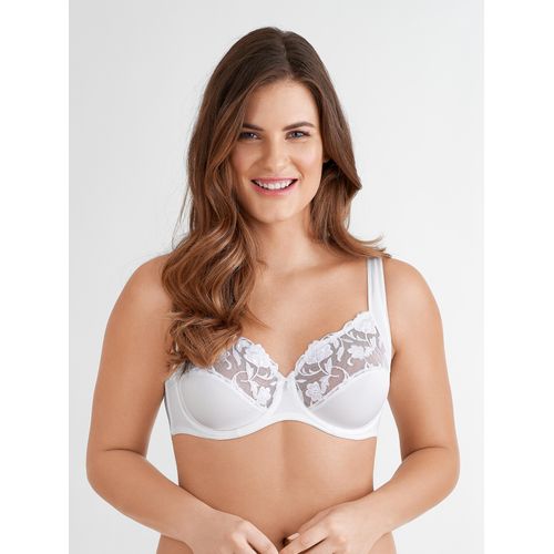 Bügel-BH FELINA "Moments", Damen, Gr. 11,5, Cup C, weiß, Spitze, Obermaterial: 79% Polyamid, 15% Polyester, 6% Elasthan, gemustert, unifarben, BHs Bügel-BH, Blütenstickerei, Zierschleife, Komfort-Bügel