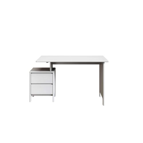 Schreibtisch OTTO HOME "Luven, Computertisch", weiß (weiß, weiß, weiß), B:120cm H:76cm T:60cm, Tische, Schreibtisch, zertifiziertes Massivholz, mit 2 Schubkästen, Breite 120-140 cm