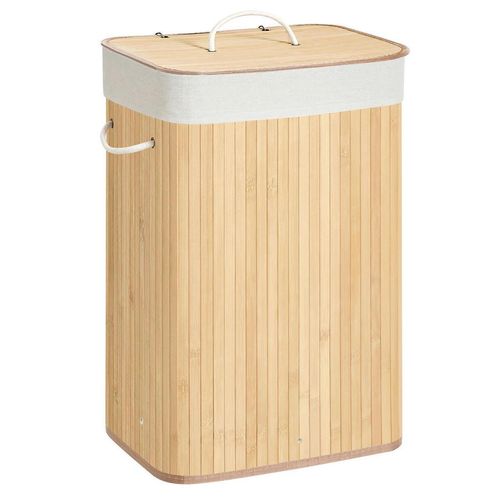 Wäschekorb , Natur , Metall, Textil, Naturmaterialien, Holzwerkstoff , 72 L , 40x60x30 cm , Tragegriffe, Deckel, Innenfutter , Ordnen & Aufbewahren, Wäschekörbe & Tonnen