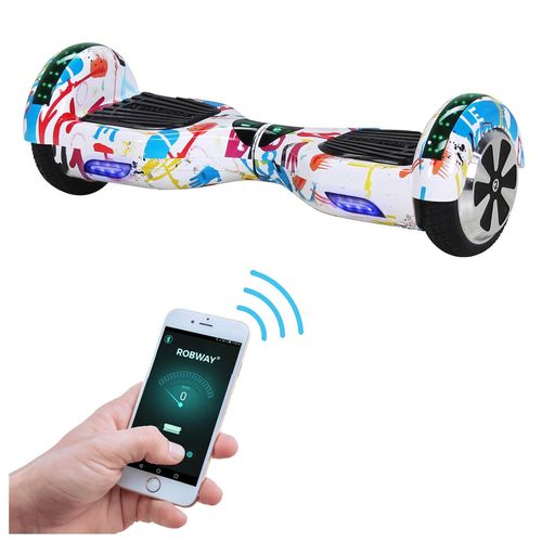 ROBWAY W1 Hoverboard für Erwachsene und Kinder, 6,5 Zoll, Self-Balance, Bluetooth, App, 700 Watt, LEDs (Weiß Bunt 2.0)