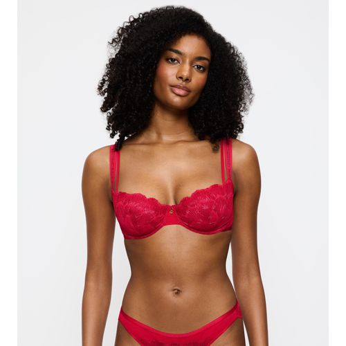 Bügel-BH TRIUMPH "Palina Moonlight Kiss", Damen, Gr. 90, Cup C, rot (shanghai rot), Spitze, Obermaterial: 87% Polyamid, 11% Elasthan, 2% Polyester, BHs Bügel-BH, Triumph x Palina Rojinski, mit Spitze und Glitzergarn