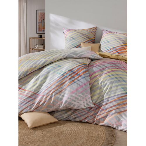 Bettwäsche IRISETTE Gr. 1, steingrau, gelb, bedruckt, B/L: 135cm x 200cm, Renforcé,Renforcé, B/L: 80cm x 80cm, 2 tlg., Renforcé;Renforcé, 100% Baumwolle, Bettwäsche, Bettwäsche