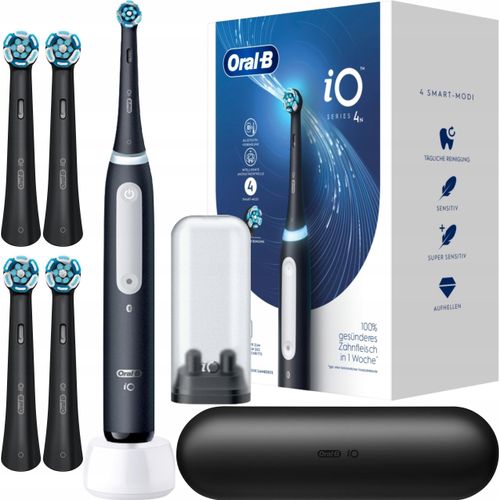 Oral-B | Elektrische Zahnbürste iO 4 - Matt Schwarz - Mit Etui und 4 Reinigungsaufsätzen - Intelligente Technologie