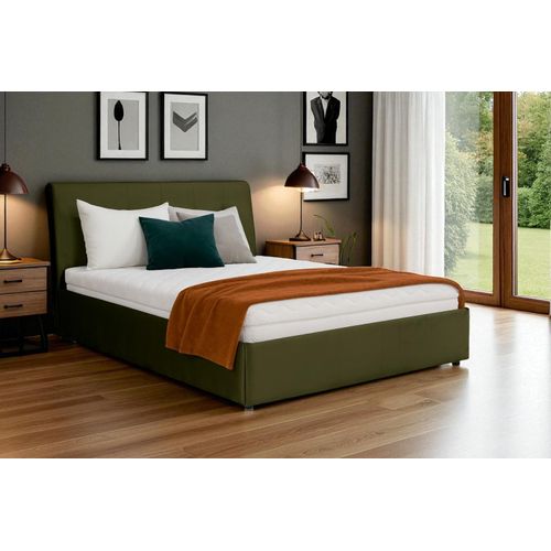 KSHOMECONCEPT Polsterbett mit Bettkasten 160x200 cm SOLIS mit Pocket Matratze H4, Olive