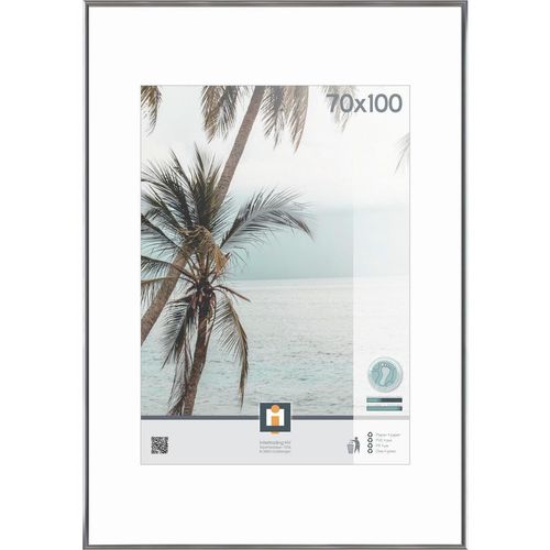 Bilderrahmen Kyoto, Silber, Kunststoff, Glas, rechteckig, 70x100 cm, Bilder und Zubehör, Bilderrahmen, Bilderrahmen Kunststoff