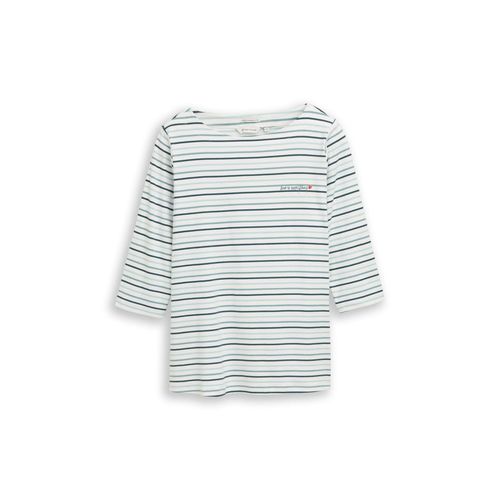 TOM TAILOR Damen Plus Size - Langarmshirt mit Streifenmuster, grün, Gestreift, Gr. 48