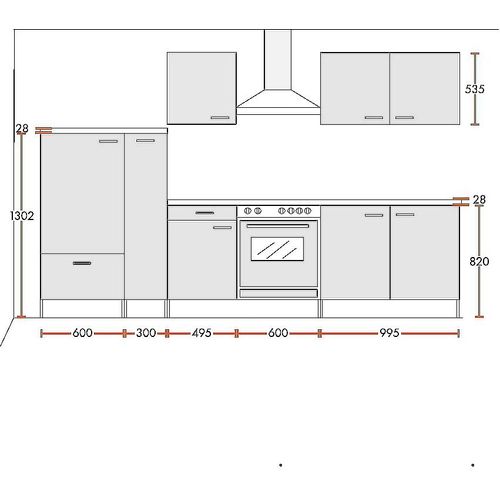 Küchenblock ohne Elektrogeräte Classic 300 cm in weiß matt