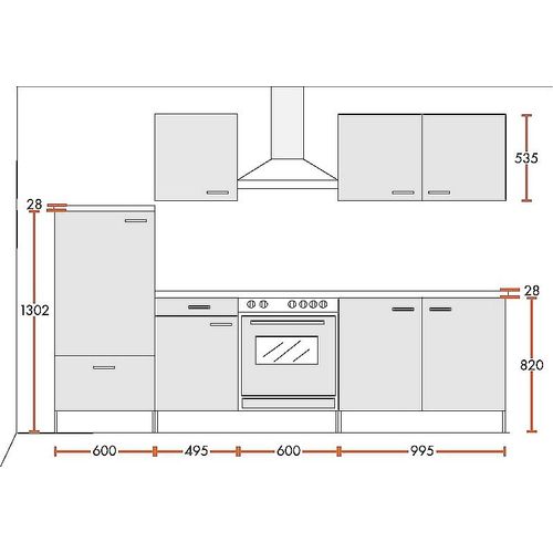 Küchenblock ohne Elektrogeräte Classic 270 cm in weiß matt