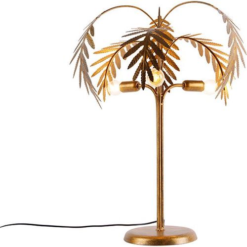 QAZQA - Landhaus I Vintage Art Deco Tischlampe Gold I Messing 3-Licht - Botanica I Wohnzimmer I Schlafzimmer - Stahl Organisch - LED geeignet E14