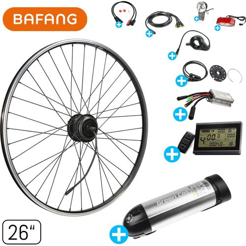 windmeile | Bafang E-Bike Hinterrad Umbausatz, Nabenmotor G370 mit Flaschenhalter Akku und komplettem Zubehör 26 Zoll Umbau Kit