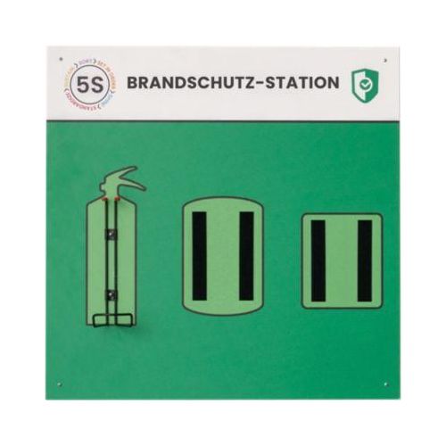 Paperflow Shadowboard „Brandschutz-Station“, Wandmontage, für 1 Feuerlöscher/1 Brandschutzdecke/1 Brandalarm, erweiterbar, B 750 x H 750 mm, grün