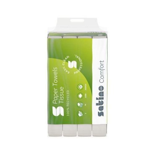 Satino Falthandtücher Comfort, 2-lagig, W-Falzung, mit Prägung, L 320 x B 206 mm, 100 % Recycling-Papier, hochweiß, 3000 Blatt