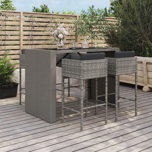 [Home] 5-tlg. Gartenbar-Set mit Kissen Grau Poly Rattan , Neue Mode 2024 im häuslichen Leben