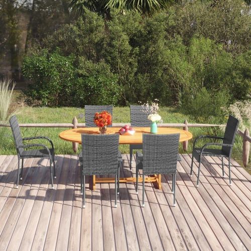 [Home] 7-tlg. Garten-Essgruppe Poly Rattan Grau , Neue Mode 2024 im häuslichen Leben