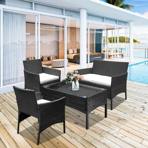 Gartenmöbel Gartenset Gartenlounge Rattanmöbel Sitzgruppe Garnitur Balkon schwarz