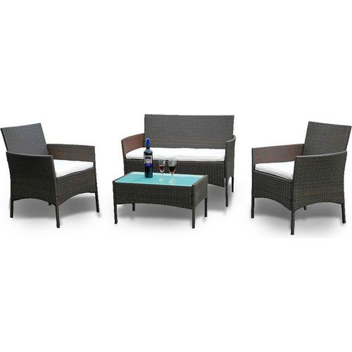 Aopunly Polyrattan Gartenmöbel-Set - Tisch, Sofa & 2 Stühle - Braun
