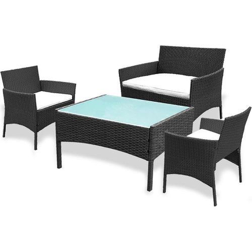 Aopunly Polyrattan Gartenmöbel-Set - Tisch, Sofa & 2 Stühle - Schwarz