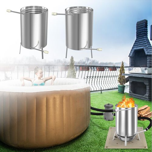 FIVMEN 2X Poolheizung mit Feuer Poolheizung Holz Feuertonne mit Heizspirale Ø 32/38 mm Anschluss, Poolofen Heizungen aus 100% Edelstahl, Pool Heizung Beheizt Feuer Eimer für Schwimmbäder