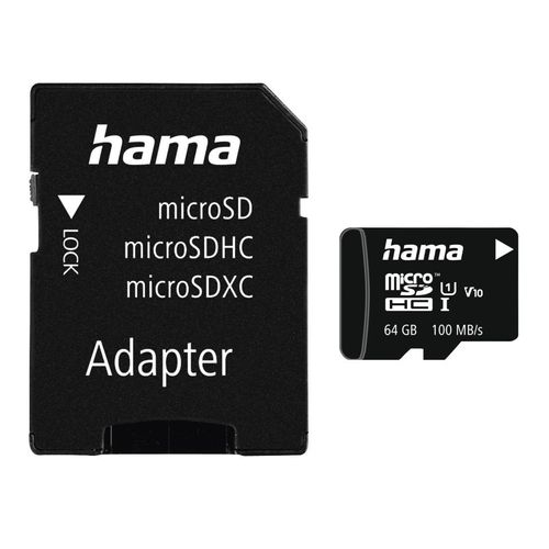 HAMA Speicherkarte "microSD Karte, Memory Fast, + Adapter/Mobile, Class 10 UHS-I", schwarz, 128 GB, Speicherkarten