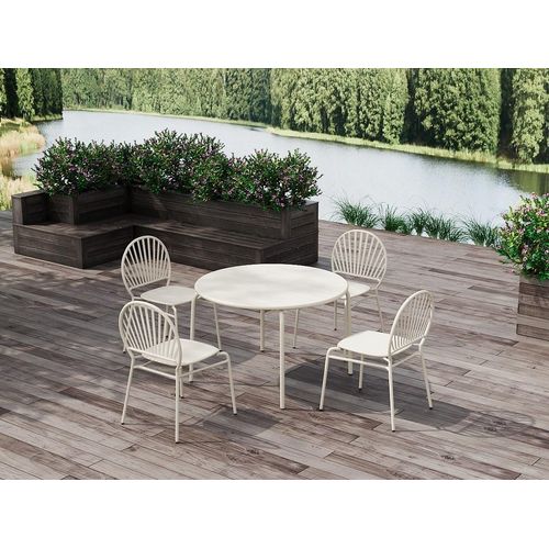 Gartenmöbel-Set aus Metall für den Essbereich: Tisch mit einem Durchmesser von 110 cm und 4 Stühle – Beige – CEDEIRA von MYLIA