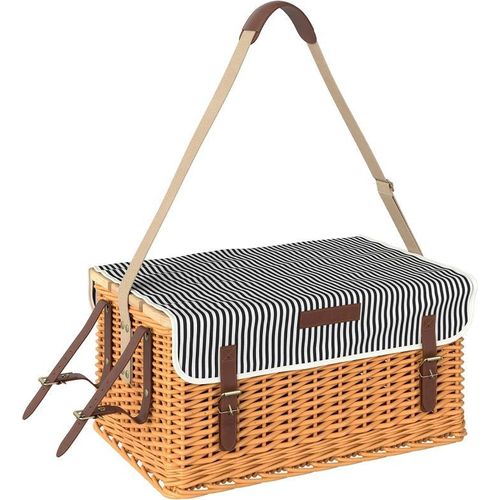 Picknickkorb aus Weidenholz Picknickkoffer für 4 Personen mit Picknickdecke Besteck Set, Flascheöffner Picknicktisch Picknick Set für Camping,