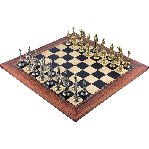 Luxus-Schachset Italfama Napoleon Metall + Ferrer Palisander Brett 40cm