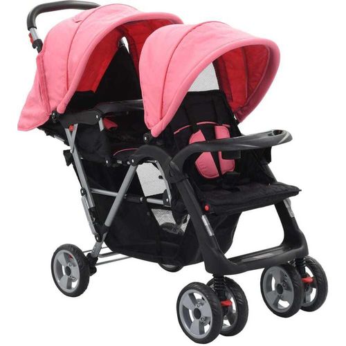 "im Angebot" Tandem-Kinderwagen Stahl Rosa und Schwarz - Kombikinderwagen CC3