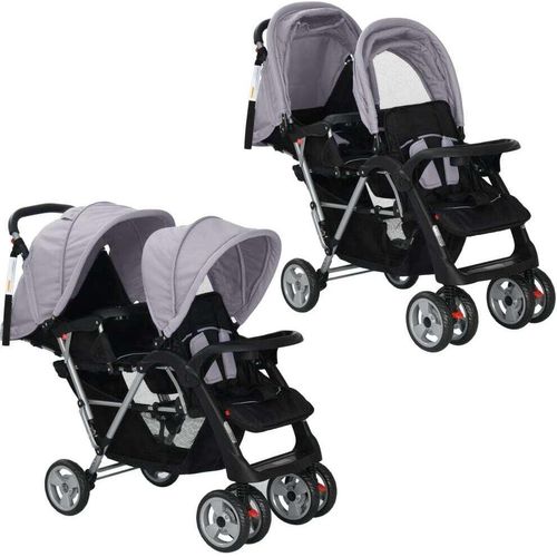 "2026 Aktion"Tandem-Kinderwagen Stahl Grau und Schwarz GermanyMöbel 96585 - Kombikinderwagen
