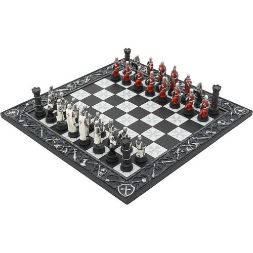 ITALIENISCHES SCHACHSET TEMPELritter-SCHACHFIGUREN + SCHACHBRETT HARZ KREUZRITTERSTIL