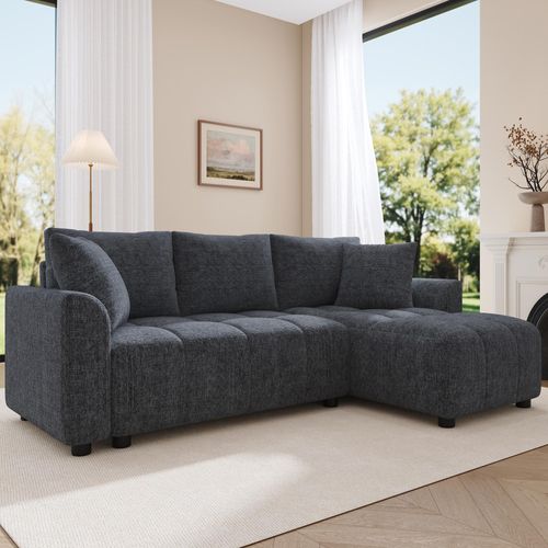 Merax 3-Sitzer Sofa, L-förmiges Ecksofa mit Chaiselongue, Chenille Stoff, Sofa für Wohnzimmer & Apartment, mit 2 Kissen, Soffa, Couch, Grau