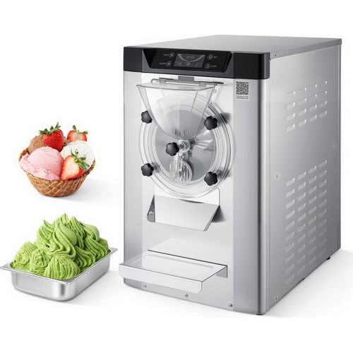 Eismaschine Eiscrememaschine - Gewerbe-Tischgerät - 2000 W - 12–20 L/h - 6 L Edelstahlbehälter 304 - Selbstreinigung - LED-Bedienfeld - Für Gelato - Silber