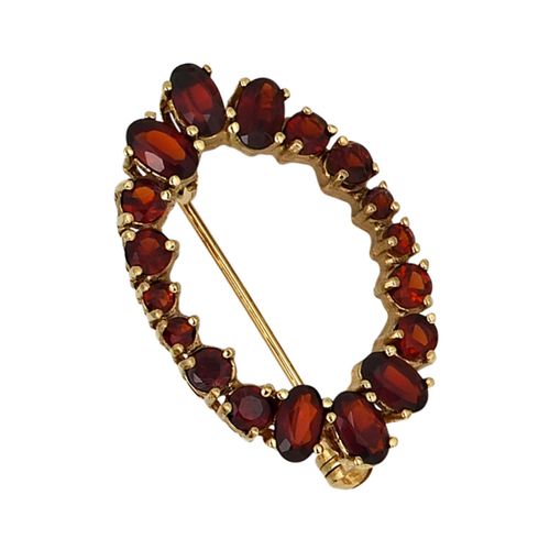 Brosche JOBO "Granatbrosche 28 mm", rot, rot, Broschen, Damen, Gelbgold 375, Brosche, 375 Gold mit Granat