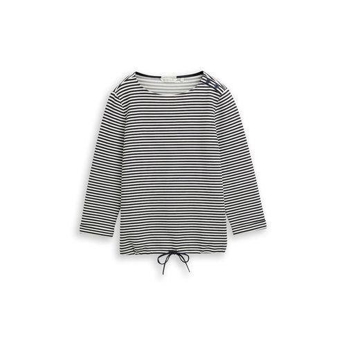 TOM TAILOR Damen Langarmshirt mit Knopf-Details, blau, Gestreift, Gr. S