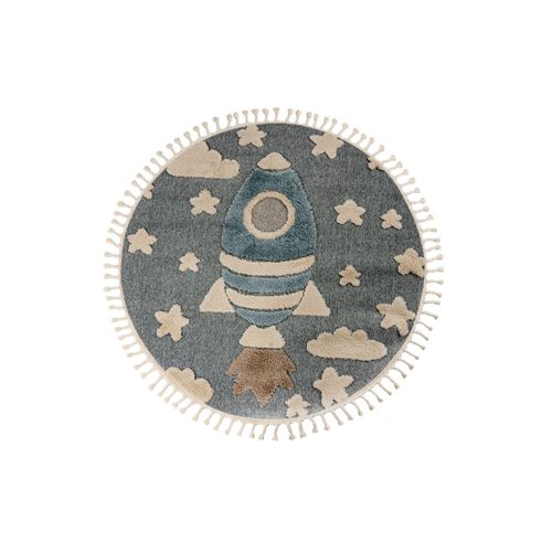 Kinderteppich KAYOOM "Modena 416", blau, B:133cm H:11mm L:133cm Ø:133cm, Polypropylen, Teppiche, Kinderteppich, auch in rund, Kurzflor, Hoch Tief, mit Fransen