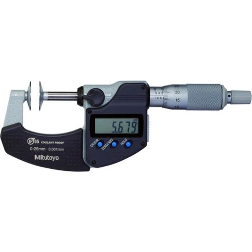 Mitutoyo Digitale Bügelmessschraube IP65 für Zahnweitenmessungen, 0-25 mm, Scheibe=20 mm