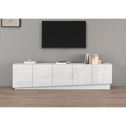 Lowboard OTTO HOME "VELA, Höhe 60 cm, Breite 225 cm,Design mit schrägen Türen", weiß (weiß hochglanz fronten), B:225cm H:60cm T:35cm, Sideboards, Lowboard, Made in Italy, Hochglanz lackierte Fronten, TV-Board, TV-Kommode