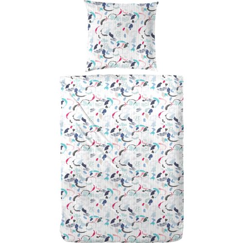 Bettwäsche PRIMERA "Pinselstriche", bunt (blau, rot, weiß), B/L: 155cm x 220cm, 1 Stk., 1 Stk., Seersucker, B/L: 80cm x 80cm, 2 Stk., Seersucker, Obermaterial: 100% Baumwolle, Bettwäsche, Bettwäsche, mit stilisierten Pinselstrichen
