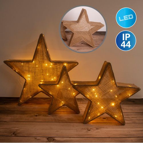 NÄVE LED Stern "Weihnachtsstern, 3er Set Deko-Weihnachtssterne, Weihnachtsdeko aussen", braun, 1, H: 48cm, 1 Stk., Leuchten, Leuchtmittelabstand: ca. 10cm, Farbe: braun, Material: Textil, Eisen, LED Stern