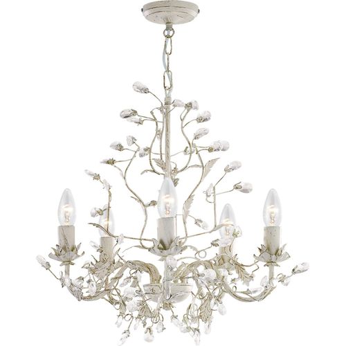 Almandita Classic Kronleuchter Stahl Weiß Glas Gold 5 Lichter E14