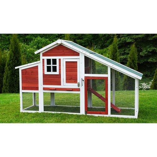 MyAnimal Hühnerstall für 4 Hühner MH-32 mit Eiablage, Hühnerhaus schutzimprägniert, Dach abnehmbar (Rot/Weiß 2.0)